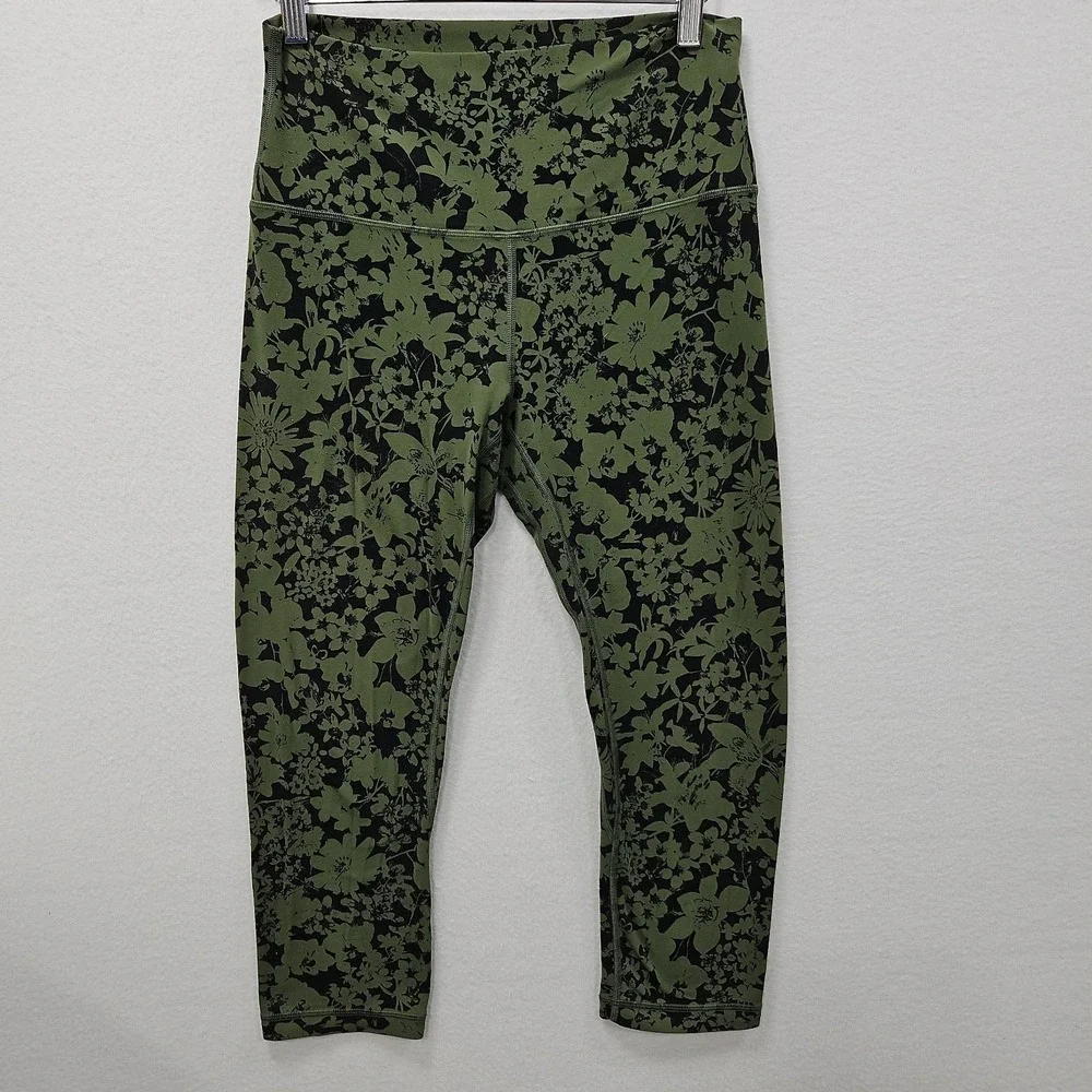 Lululemon Align High Rise Crop Womens 8 Efflorescent Barracks Green Black Yoga